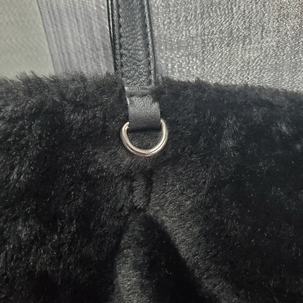 Black Faux Fur Tote Bag Shoulder Bag Handbag Magnetic Snap Closure Mob Wife - Picture 4 of 8